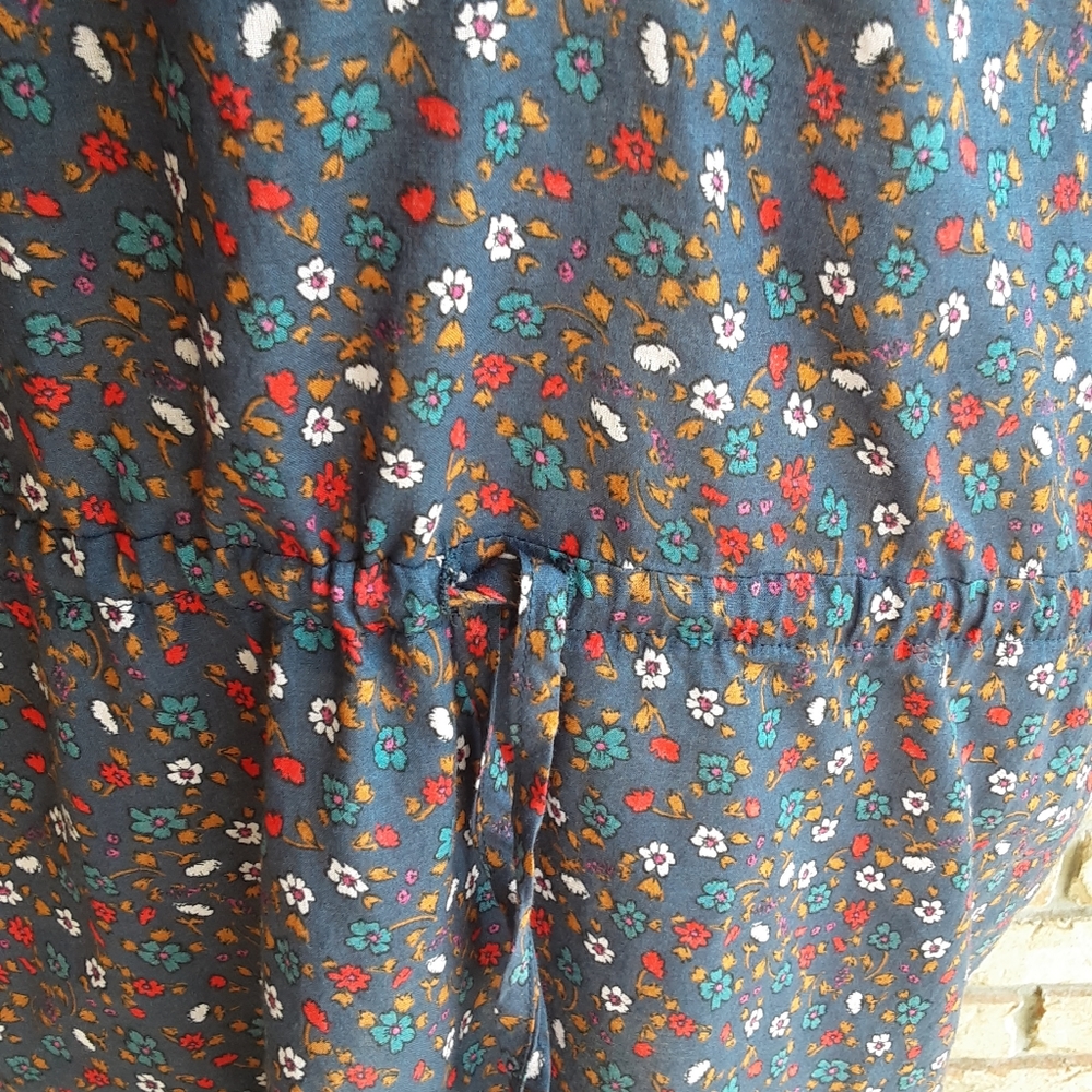 Xirena Navy Floral Print Ditsy Half Button Long Sleeve Shirt Dress. - Picture 6 of 11
